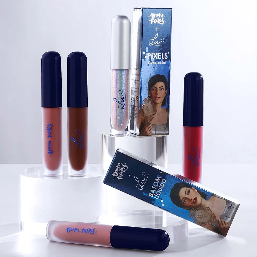Miniatura Bruna Tavares BT + Lu Kit - Batom Líquido Trend + Batom Líquido Online + Gloss Labial Pixels + Nécessaire Kit