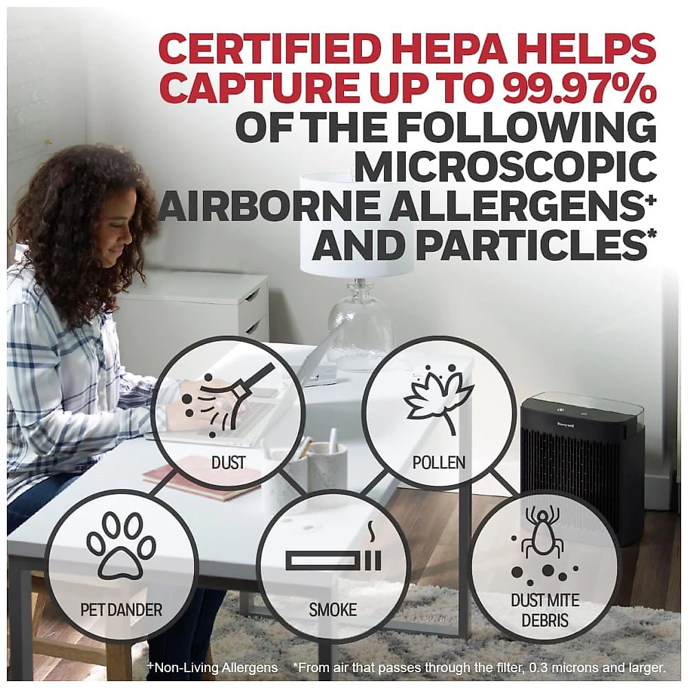 Purificador de Ar Honeywell InSight HEPA para Ambientes de 17,65 metros quadrados - Reduz Wildfire, Fumaça, Poeira e Alergênicos