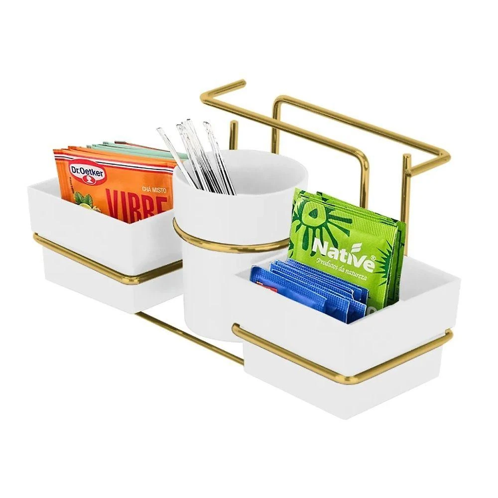 Organizador Para Sachês Mexedor E Guardanapos Dourado Branco Future 1224bcd