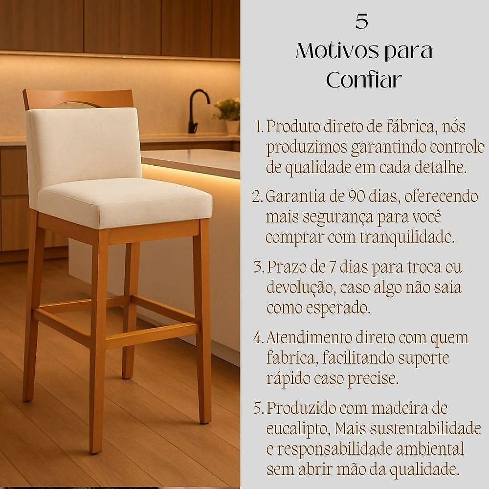 Kit 4 Banquetas Altas Cozinha Gourmet Conforto Suede Preto Madeira de Eucalipto 40cm Tatite Decor