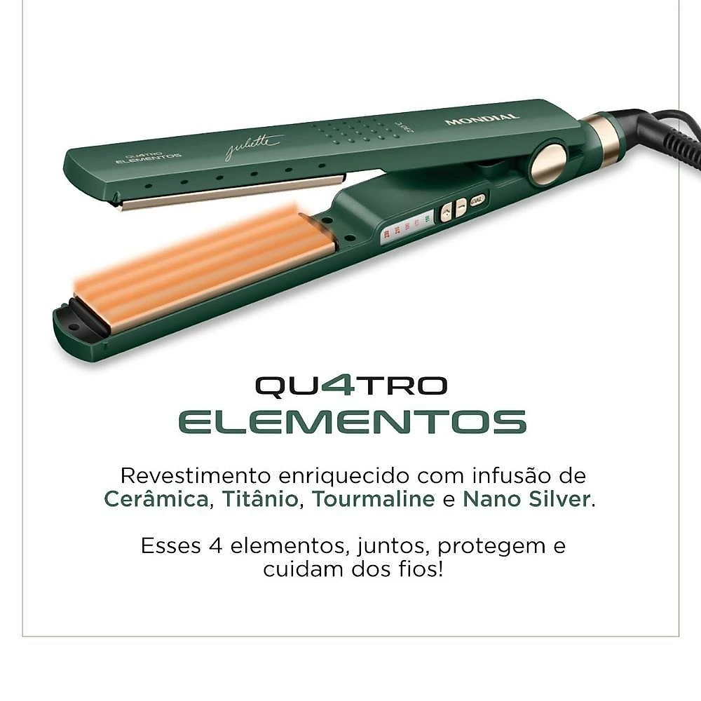 Prancha Alisadora By Juliette P-JU-02 Placas Tourmaline 230°C Tecnologia Iônica Verde Oliva Mondial Bivolt