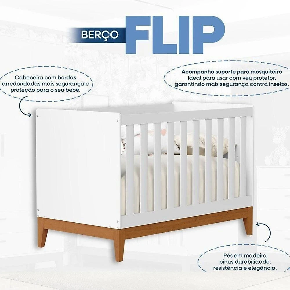 Quarto Completo Flip com Roupeiro 3 Portas Branco Fosco