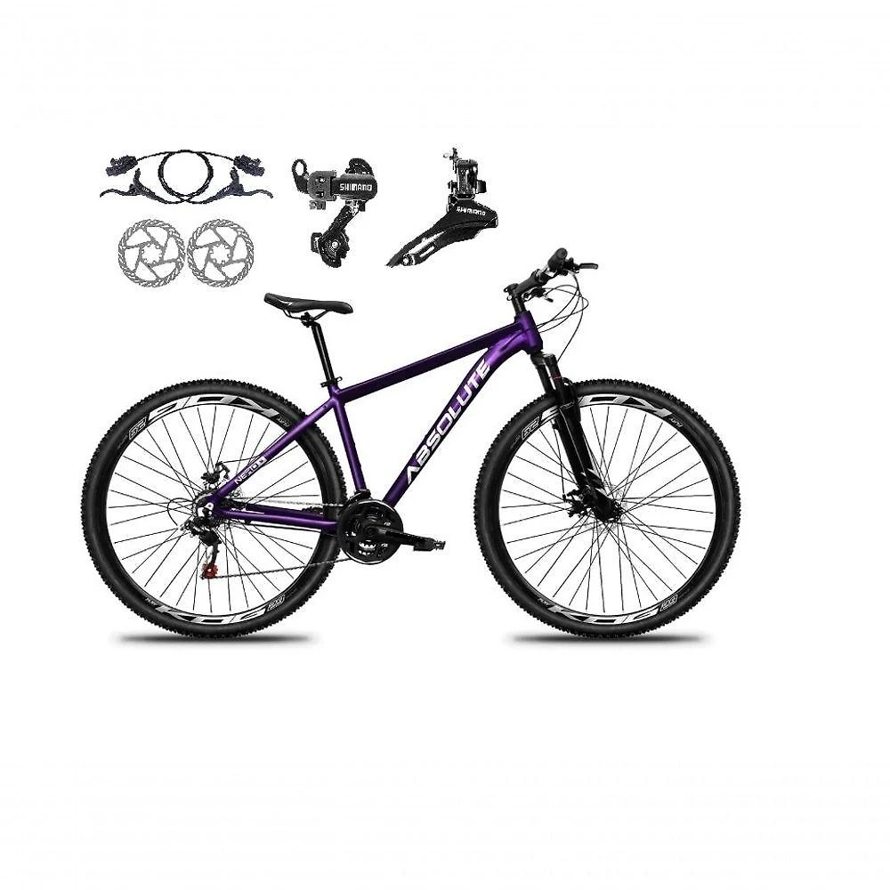 Bicicleta Aro 29 Absolute Nero 5 Alumínio 21v Câmbios Shimano Freio A Disco Hidráulico Mtb Roxo Tam: 15