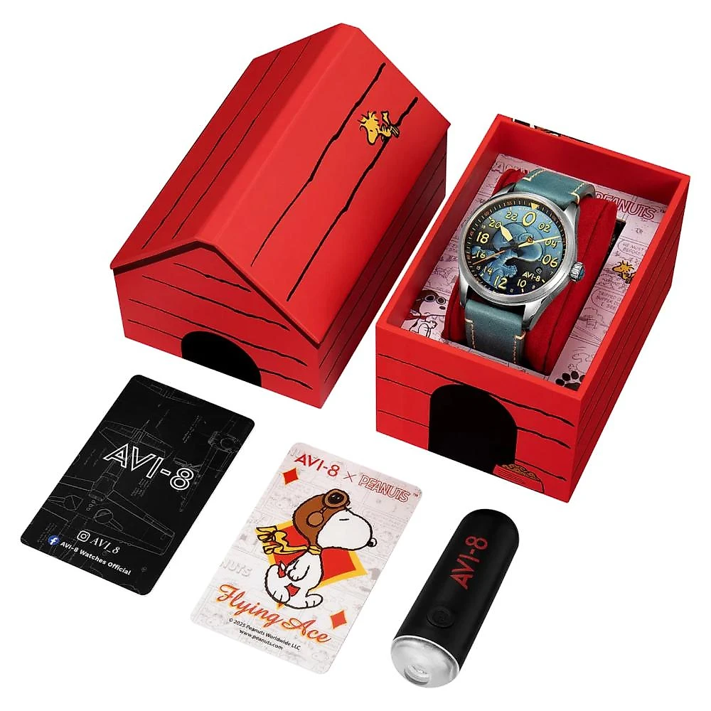 Relógio AVI-8 Spitfire Peanuts Snoopy Flying Ace Automatic Azure Blue AV-4150-03