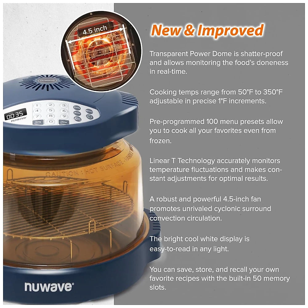 Panela Forno Infravermelho Elétrico com Temperaturas Ajustáveis, 100 Predefinições e 50 Memória, 110V 1500W, Nuwave, Azul...