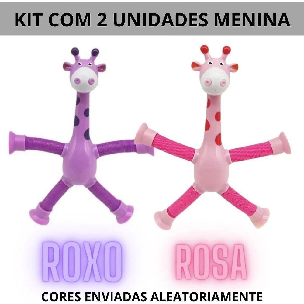 Brinquedo Infantil Girafa Pop Tubo LED com Ventosa Kit com 2 Unidades Rosa OEM