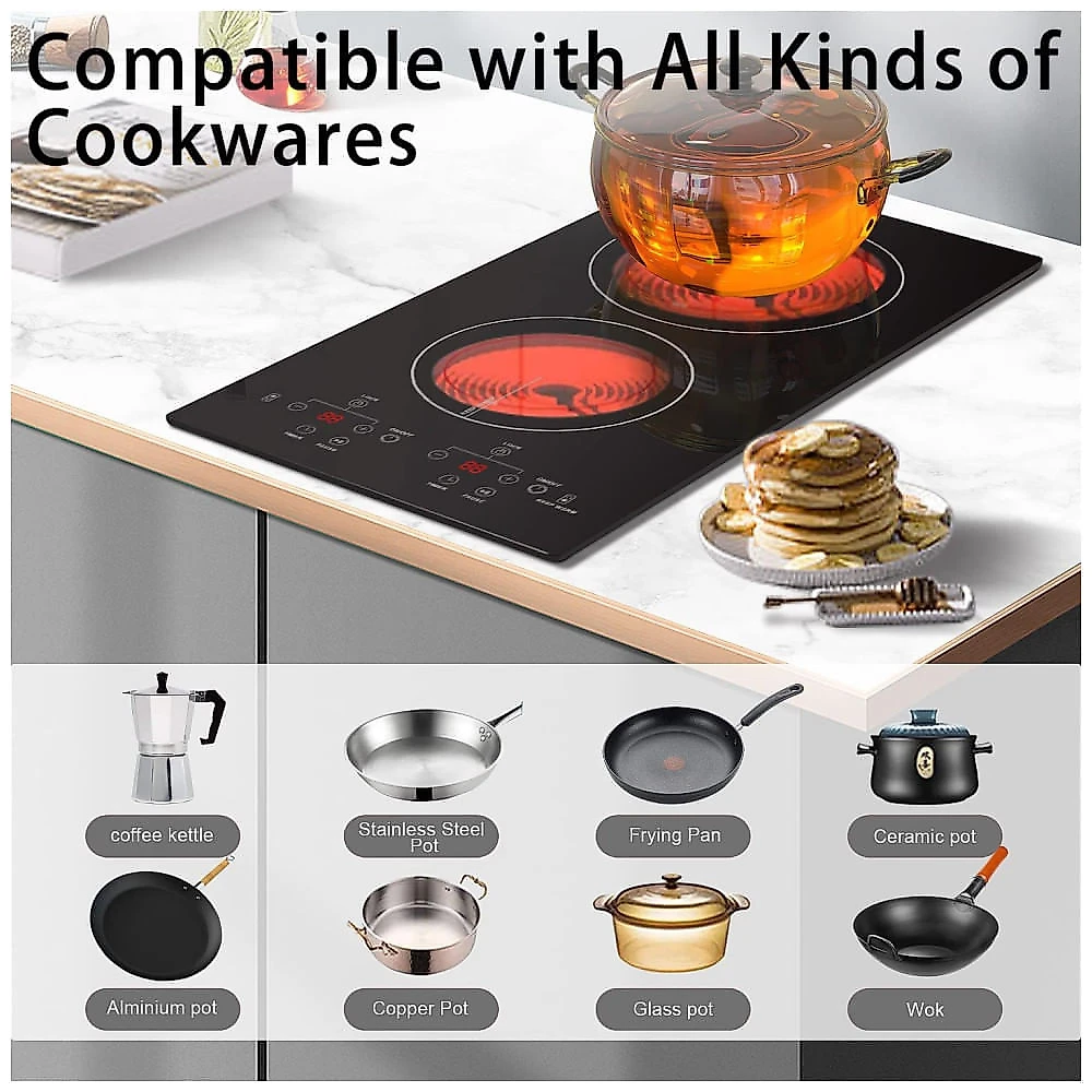 Cooktop Elétrico de Cerâmica Karinear 2 Bocas, 110v, 30cm, Embutido com Trava de Segurança, Timer e Proteção Infantil