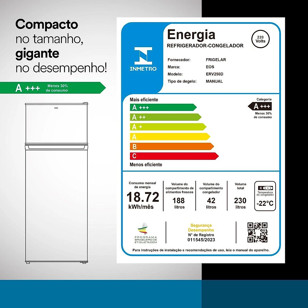 Geladeira EOS 230 Litros Duplex Preto ERV250DP 220V