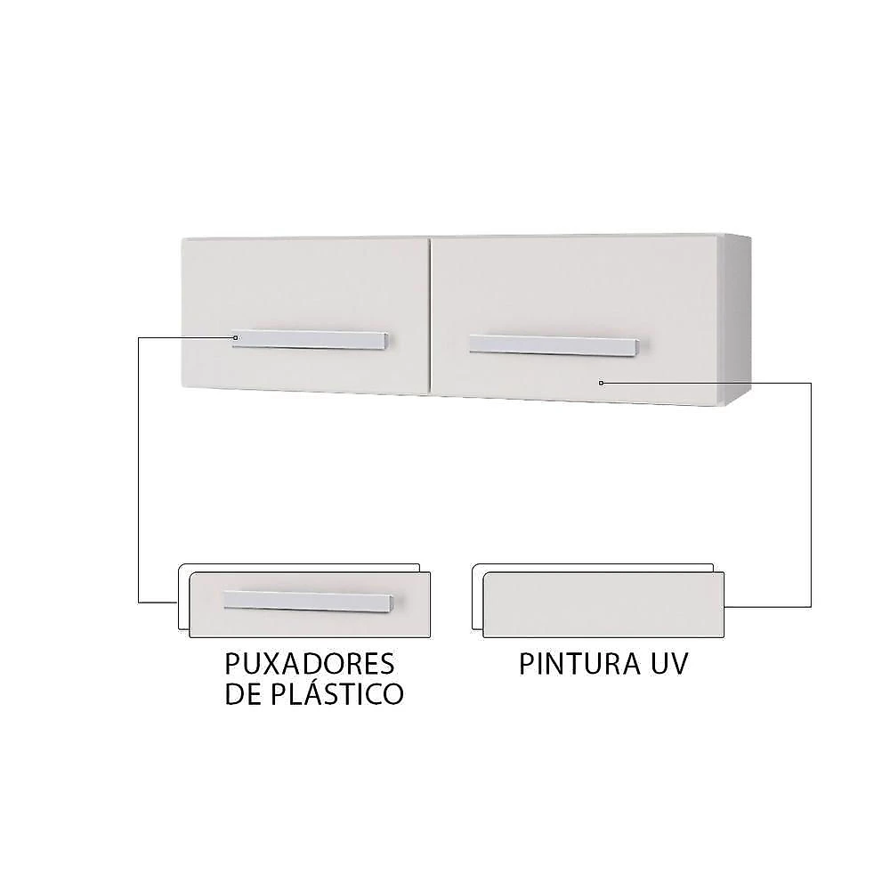 Armário Aéreo Geladeira Mara 2 Portas 2 Prateleiras MDP 79CM Branco