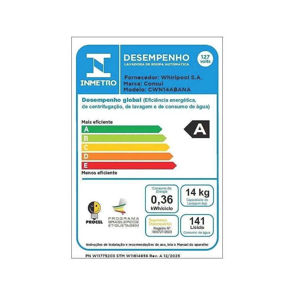 Lavadora Consul Cwn14abbna 14kg Automática com Função Lava Tênis Branco 220V