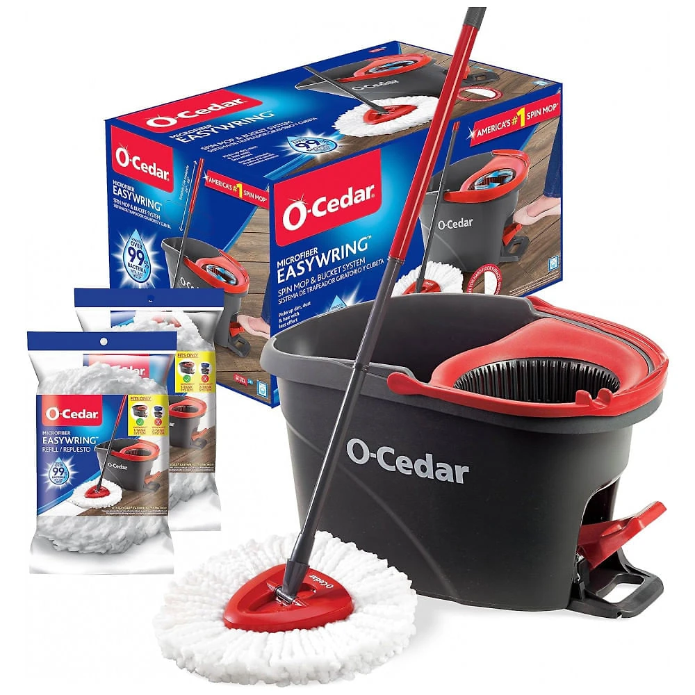 Mop Giratório Profissional de Microfibra com 2 Refis Extras, O Cedar, Vermelho e Cinza