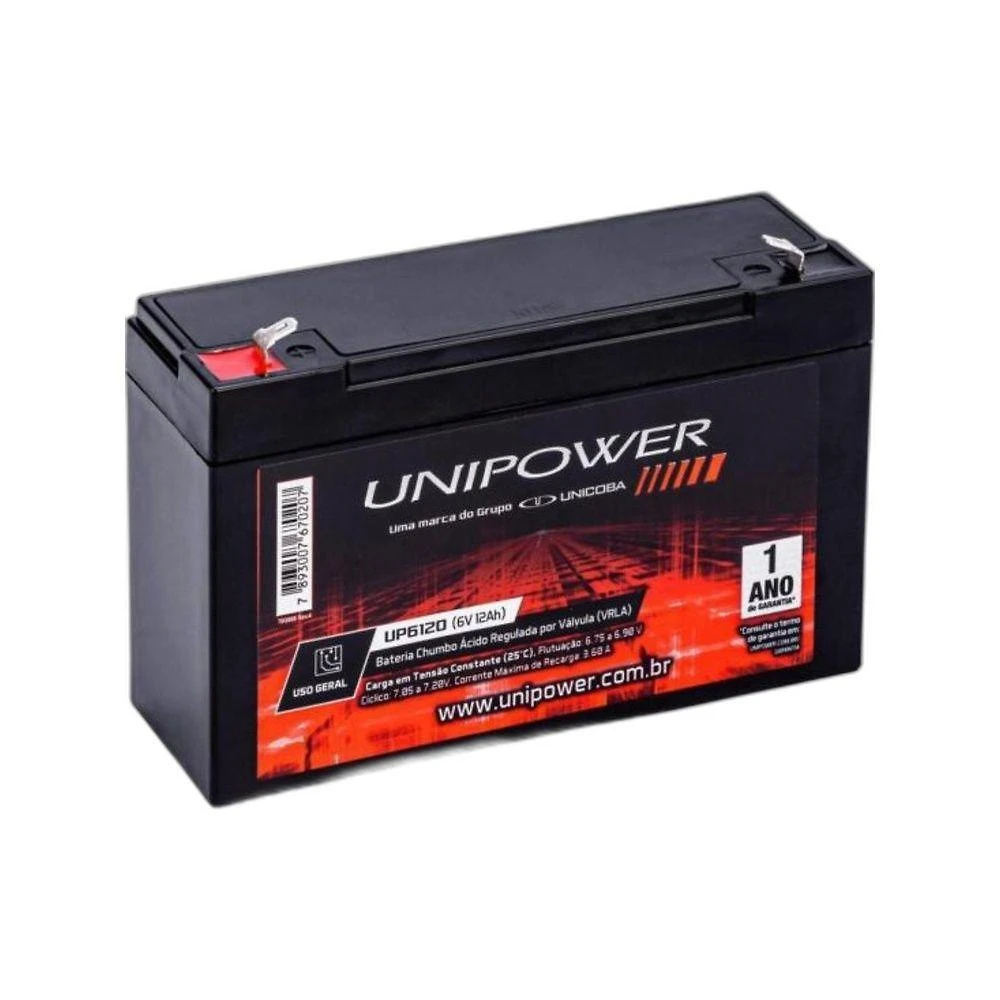 Bateria Estacionária Selada VRLA UP6120 6V 12Ah Unipower Agratto