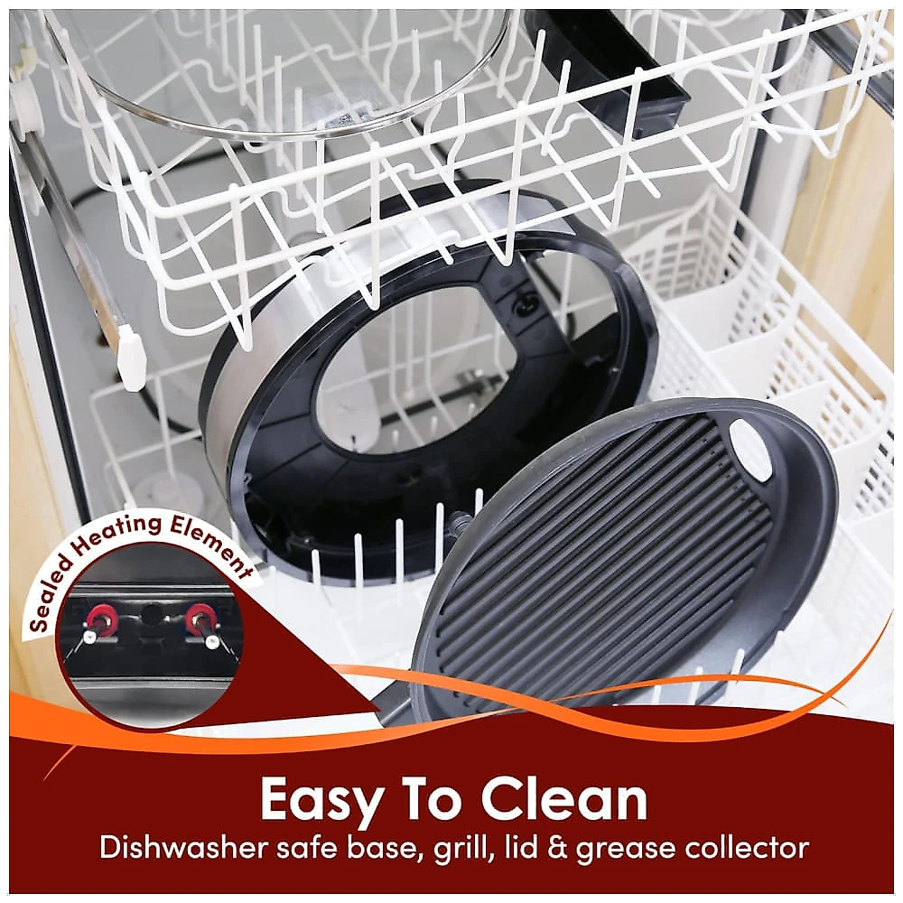 Churrasqueira Elétrica Indoor Elite Gourmet EMG6505G  Smokeless com Tampa de Vidro, Fácil de Limpar - Design Não-Grudento e Ajuste de Temperatura