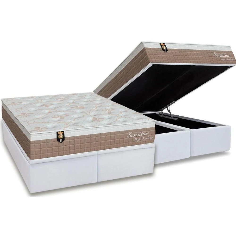 Cama Box Baú King: Colchão Molas Masterpocket Ensacadas Orthoflex Sensitive + Base Crc Courano White (193x203)