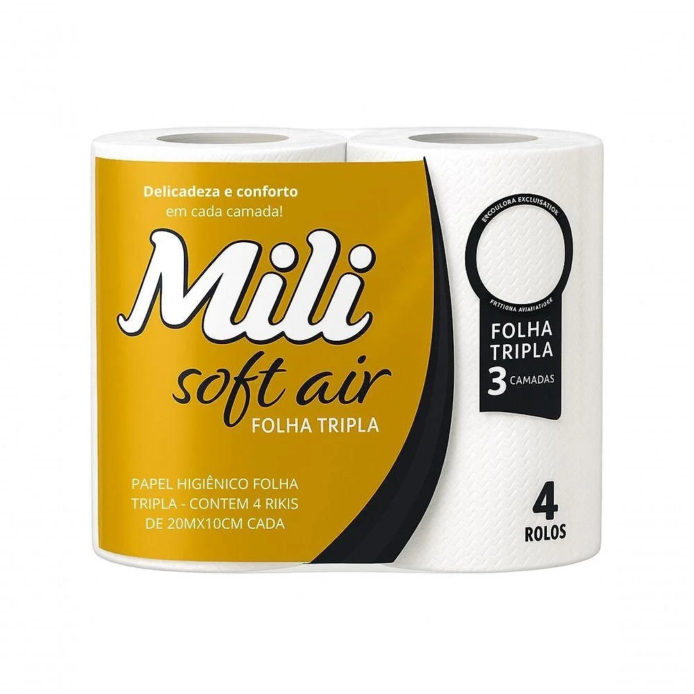 Papel Higienico Folha Tripla Soft Air 4 Rolos 20MX10CM Conforto e Maciez Mili