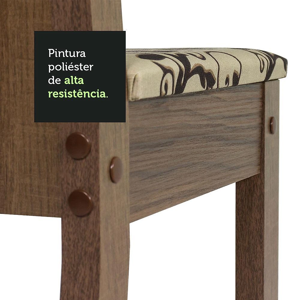 Conjunto sala de jantar lexy madesa mesa tampo de madeira com 4 cadeiras rustic/bege marrom