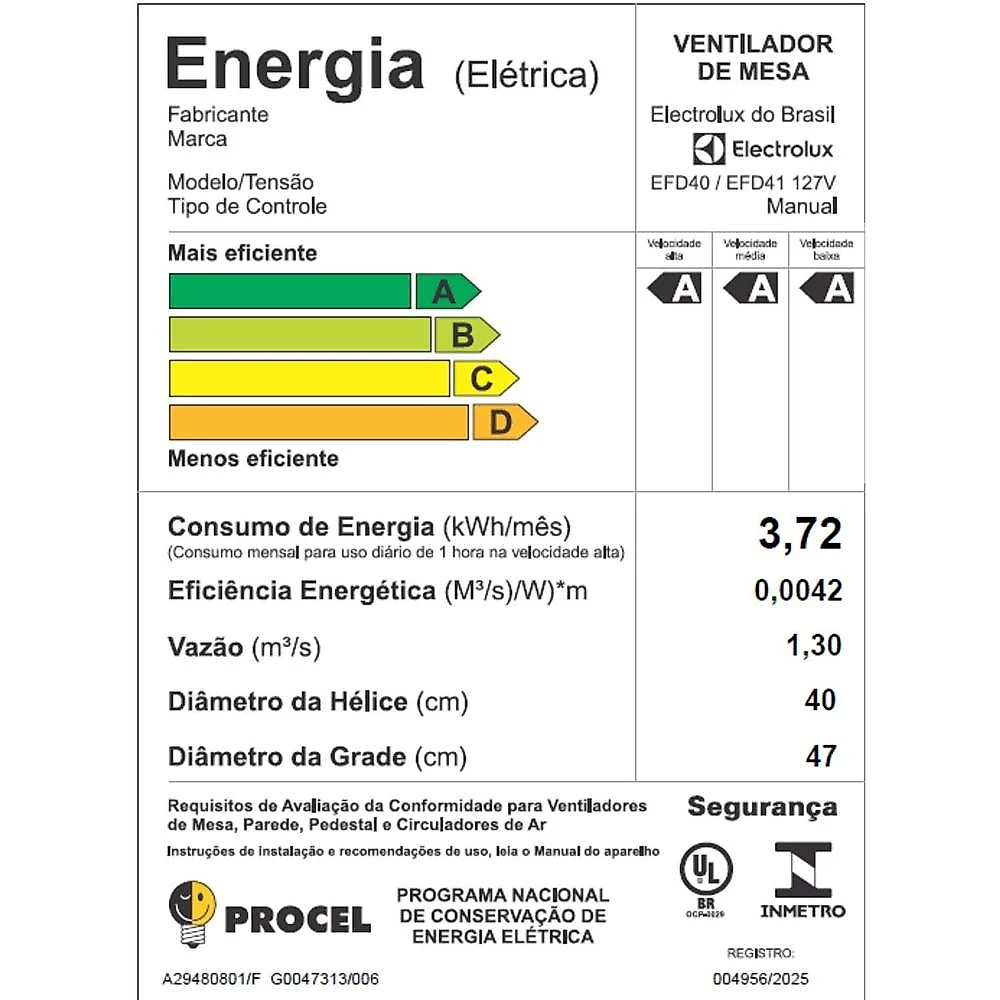 Ventilador de mesa electrolux efd40 duoforce air+ 40cm 126w 6 pás grafite 110