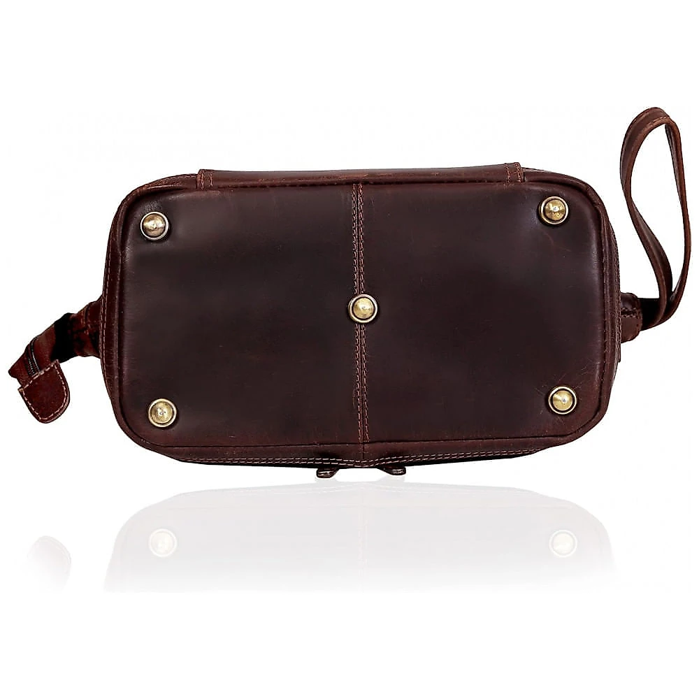 Necessaire Masculina de Couro, CUERO, Marrom Escuro