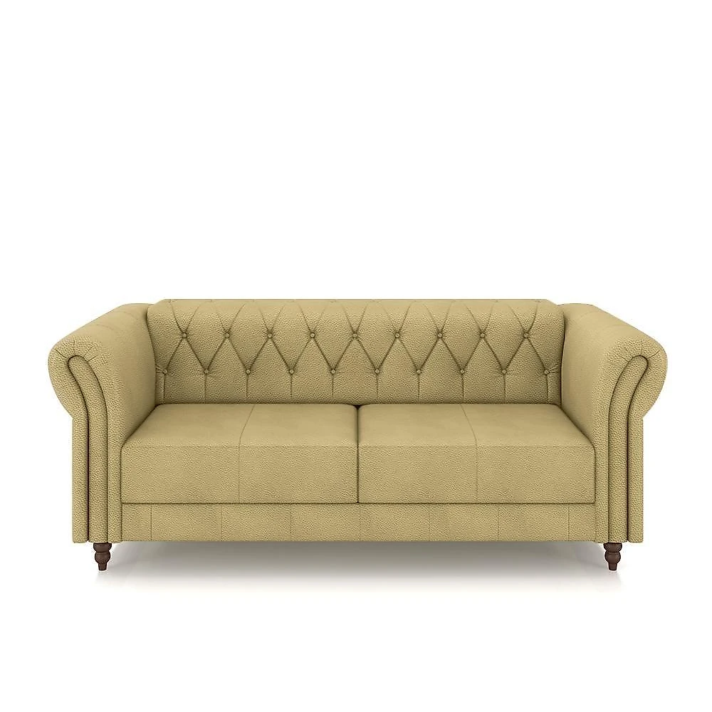Sofá e Poltrona Stanford Chesterfield 3 Lugares 200cm Couro Bege G58 Gran Belo