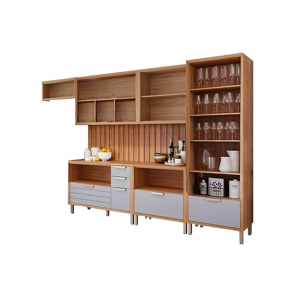 Kit Cozinha Eloise C8P88 4 Portas 5 Gavetas MDF 120CM Cinamomo e Platina MGM