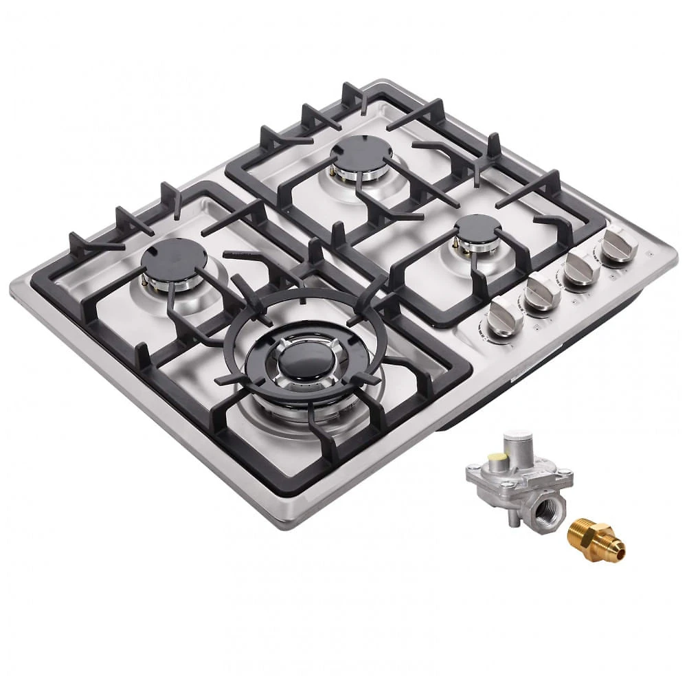 Cooktop a gás 59cm Deli-mate inox 4 queimadores selados 27500BTU dual fuel GN/GLP acendimento elétrico 110V