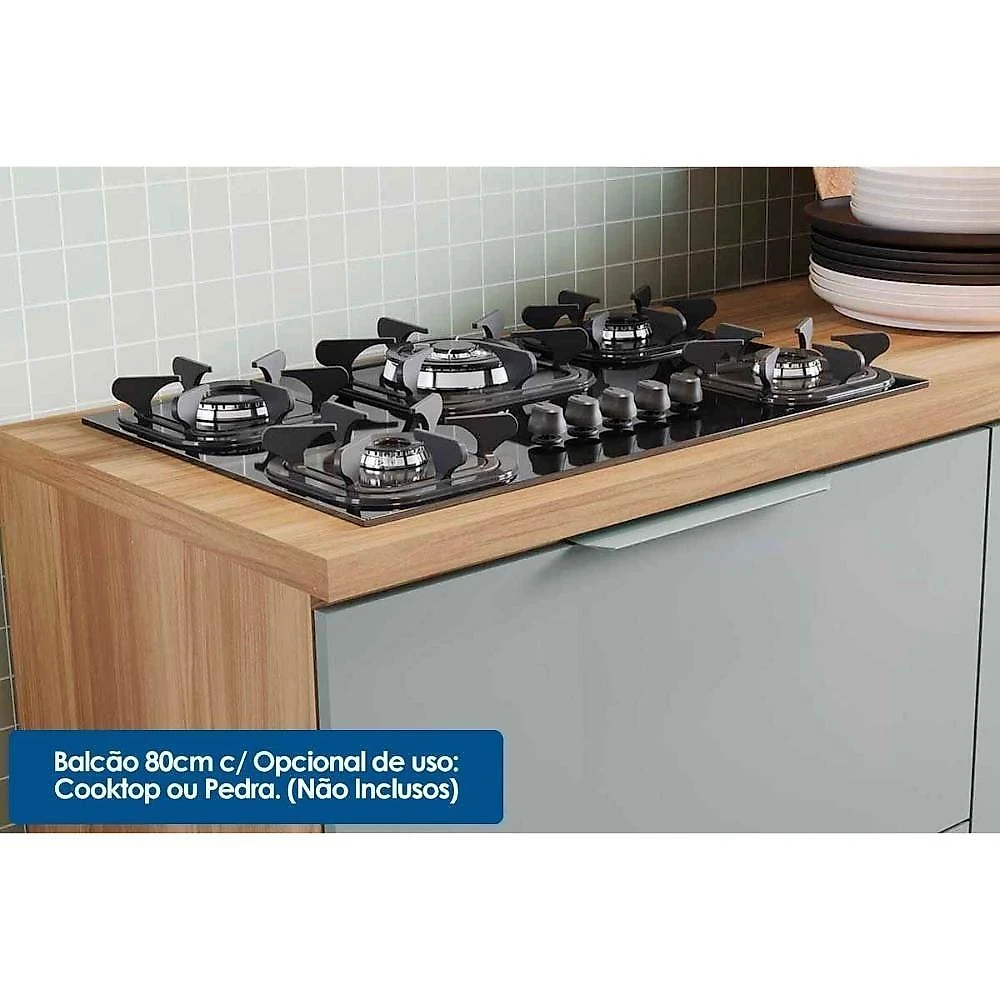 Armário De Cozinha Modulado Completa Marquesa 5 Peças Nature/verde - Nesher