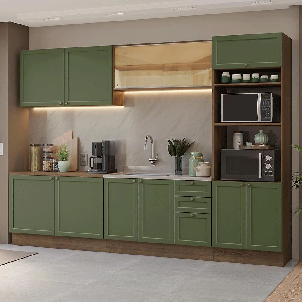 Armário De Cozinha Completa 310 Cm Vik Madesa 01 Rustic/verde