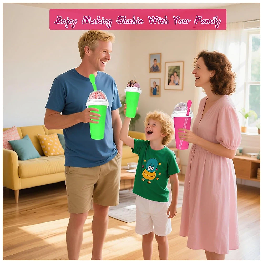 Jairuty Kit 2 Copos Slushie 350ml - Faça Sorvete e Milkshake Rápido e Fácil, Presente Criativo Rosa e Verde