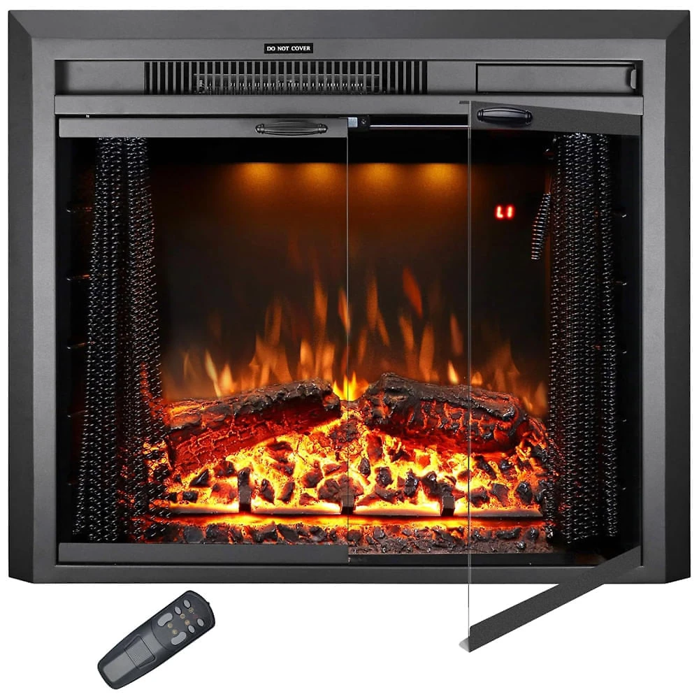 Miniatura Lareira Elétrica de Embutir A53x64L cm com Controle Remoto, Porta de Vidro, Tela de Malha, Som de Crepitação de Fogo, 3 Cores de Chamas Ajustáveis 110v