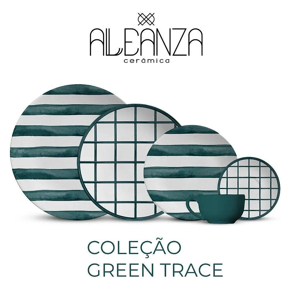 Jogo 2 Prato Raso Coup Green Trace 29cm Cerâmica Verde Alleanza