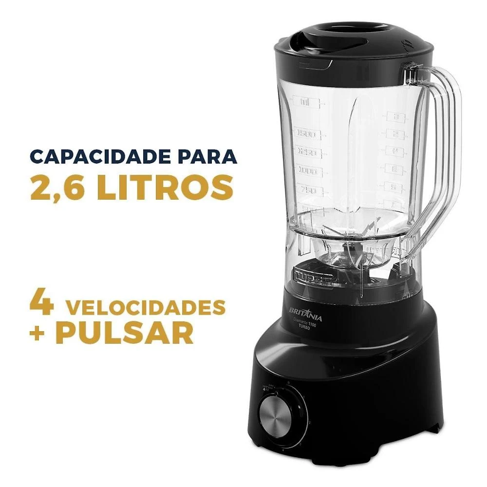 Liquidificador britânia diamante 4 velocidades 600w preto