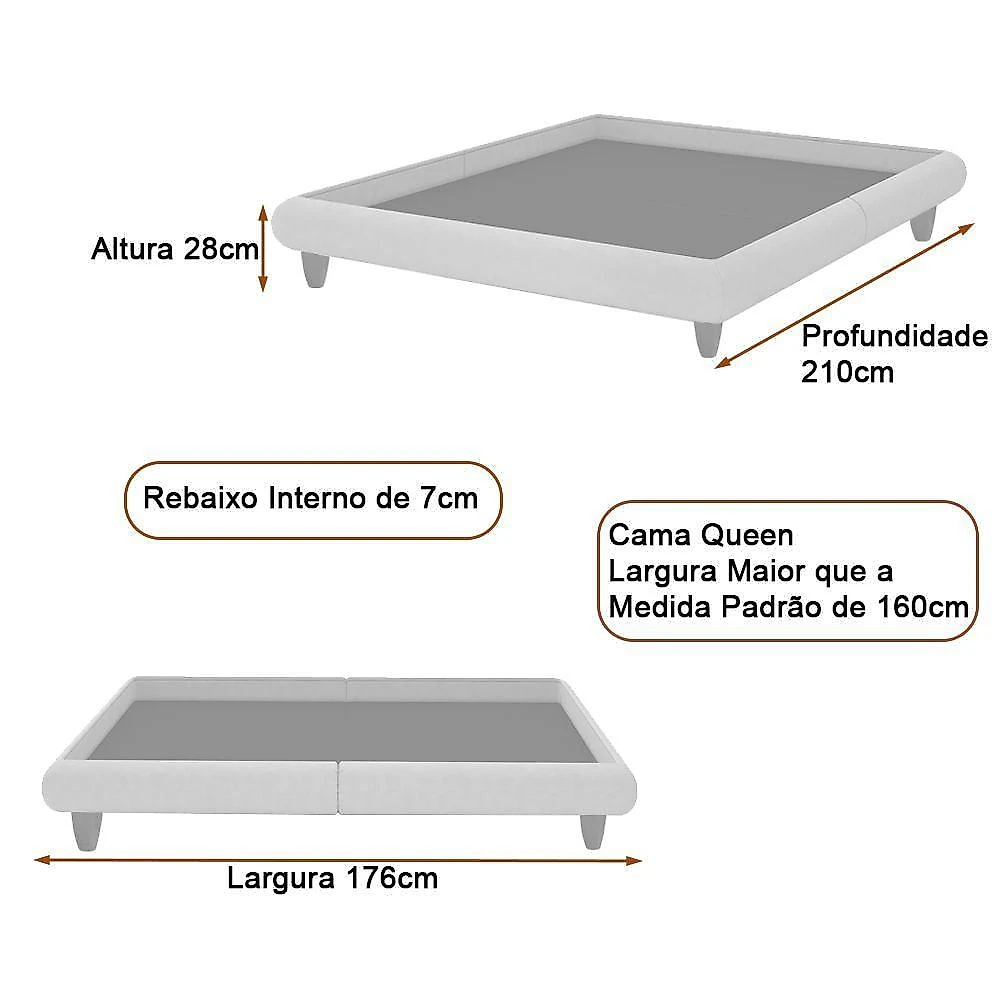 Cama Queen Japonesa Haru com Pés em Madeira Estrutura MDF MDP Veludo Cinza Sallar Home
