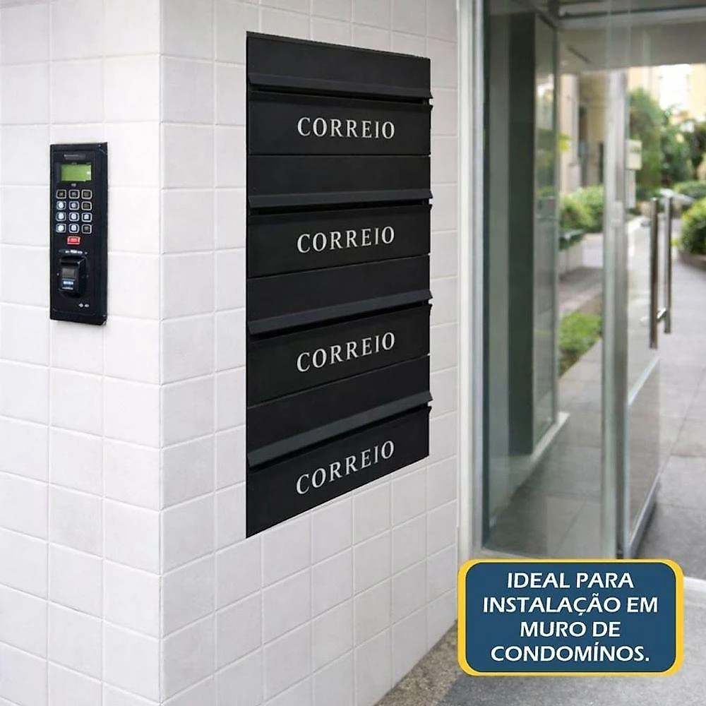 Caixa de Correio Condomínio 004POM com Abertura Traseira Preto Ouro Minas 25CM