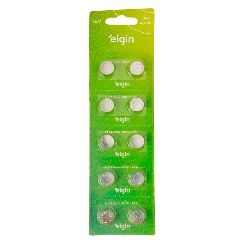 Bateria Lr44, Ag13, Lr1154 Elgin Pilha Alcalina Original - 5 Cartelas