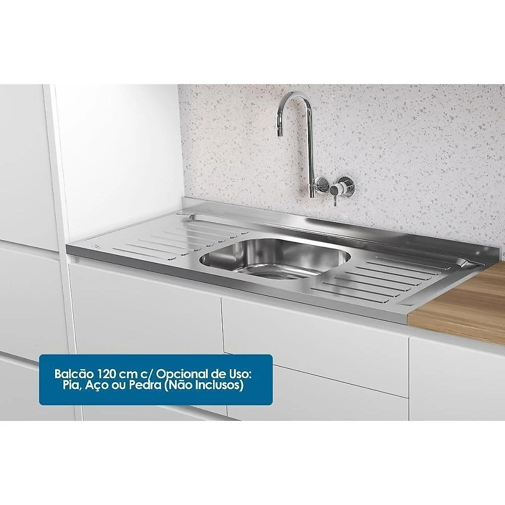 Cozinha Modulada Completa Rainha Gourmet 7 Peças 33 Aéreos + 3 Balcões + 1 Paneleiro C6p37 Branca Nature