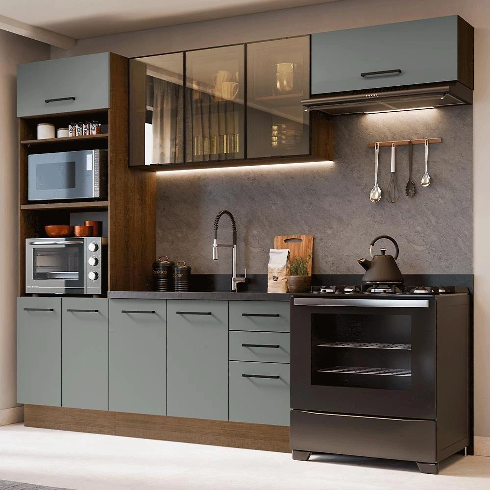 Cozinha Completa Agata 9 Portas 3 Gavetas MDP 270CM Cinza Madesa