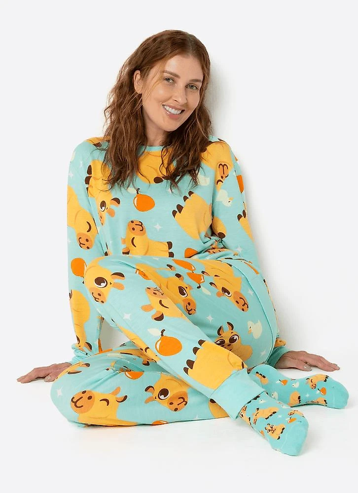 Pijama manga longa ultra visco unissex adulto capivara vibes g
