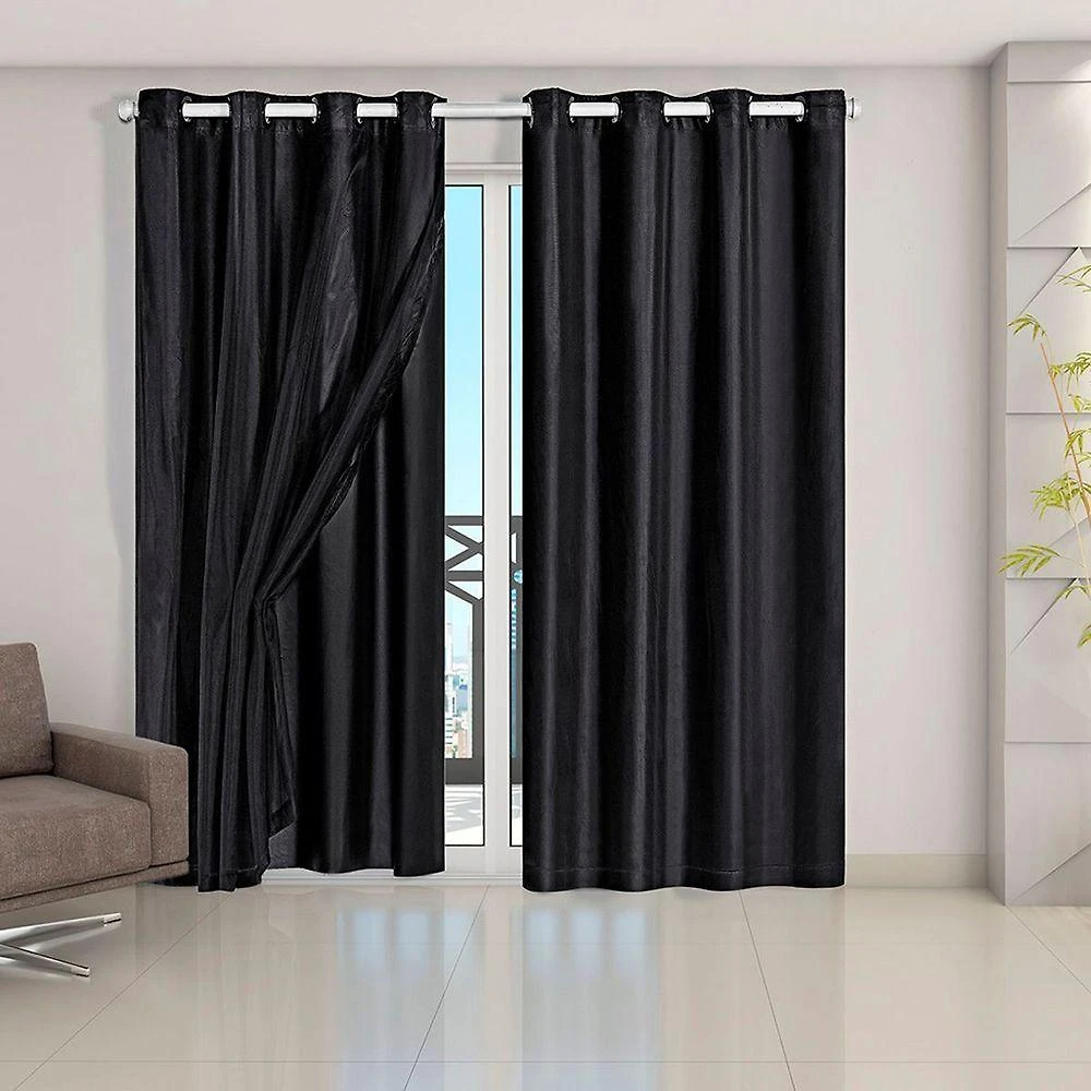 Cortina Blackout Voil Liso 2,80m X 2,30m Voil 100% Poliéster/forro 100% Pvc - Preta