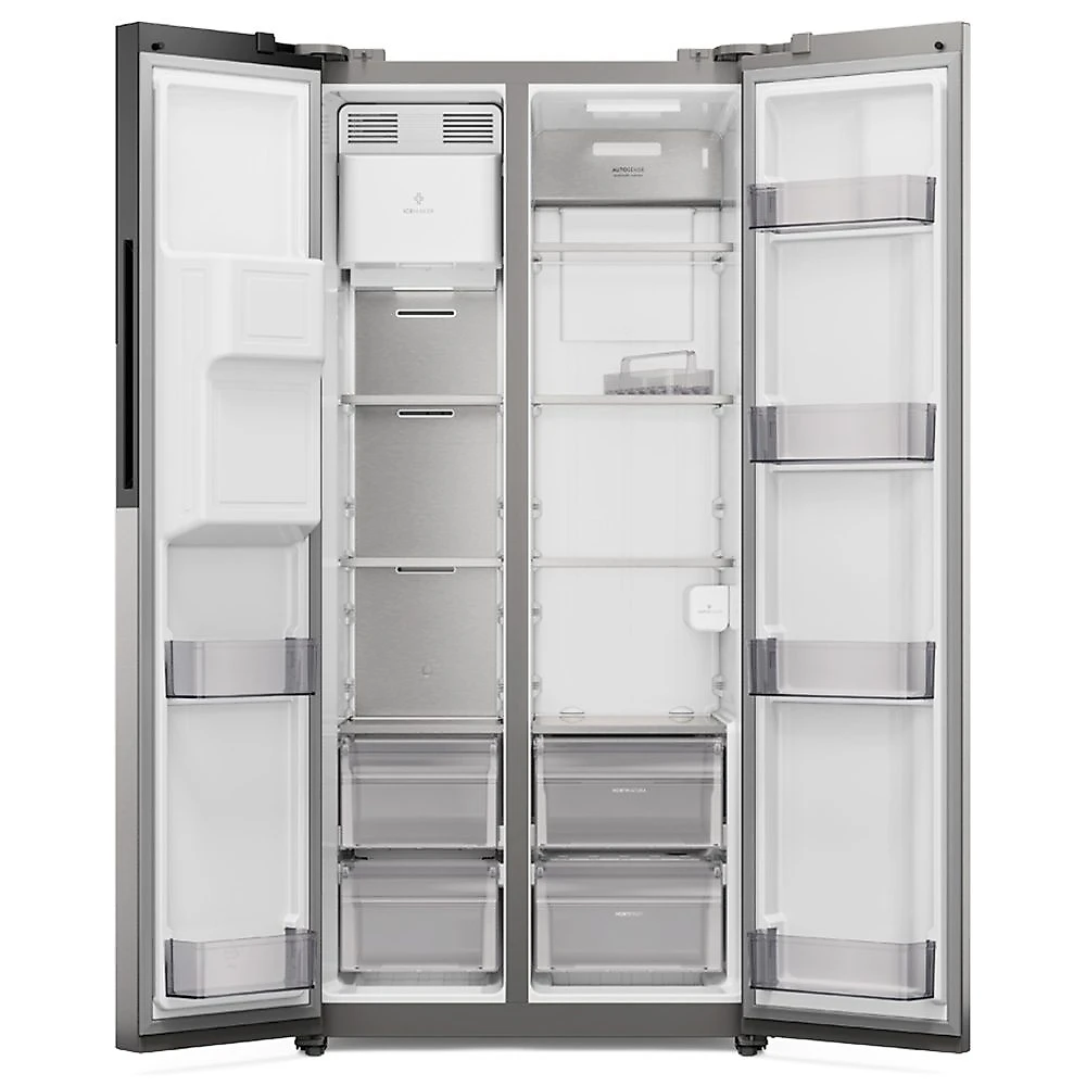 Geladeira Electrolux Frost Free Inverter 481L AutoSense e Água e Gelo na Porta Side by Side Inox Look (ES4WS) 110
