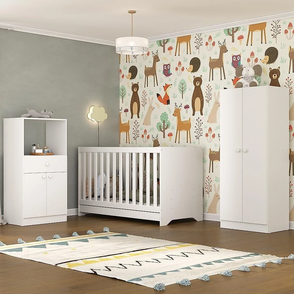 Quarto Infantil Com Berço 3 Em 1 Luíza Branco