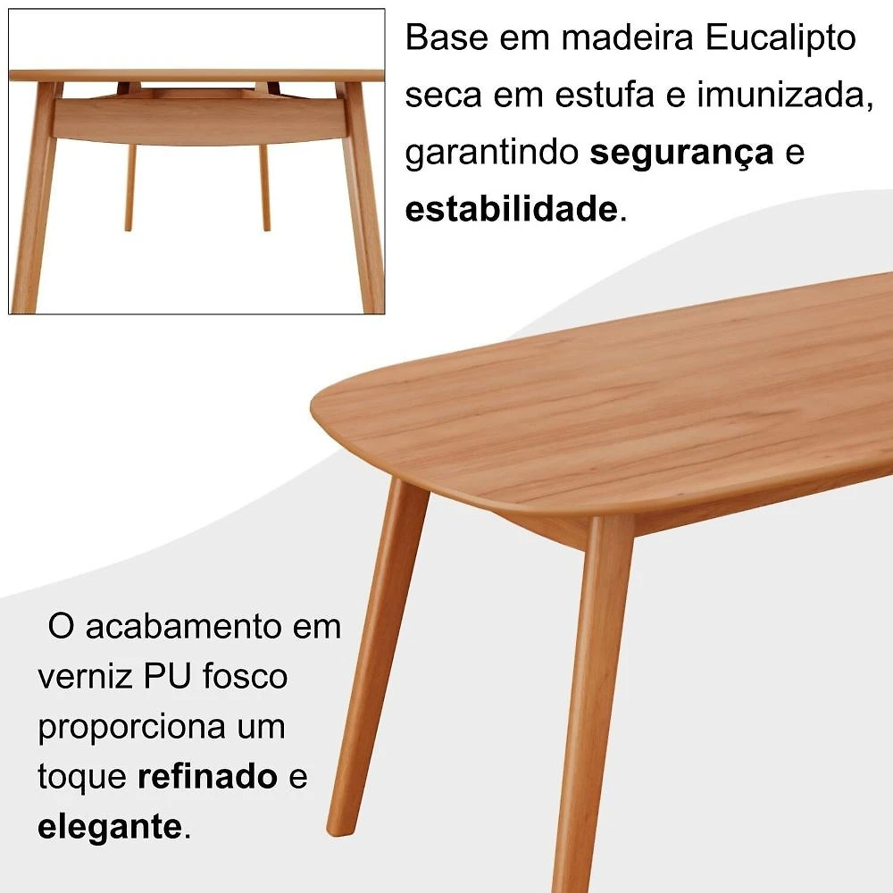 Conjunto Sala de Jantar Mesa 180x80cm Tampo em Mdf Laminado 6 Cadeiras Ceci Natural