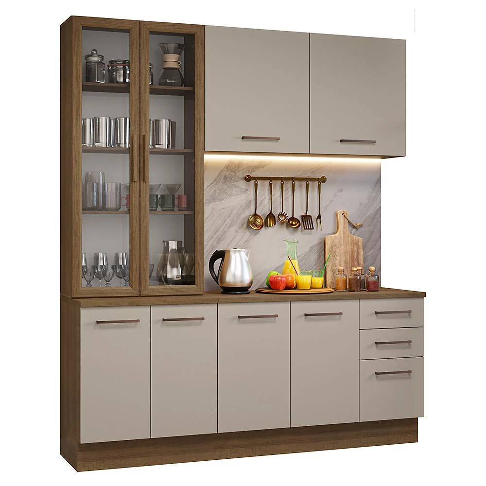 Armário de cozinha compacta 190cm com cristaleira rustic/crema agata madesa 01