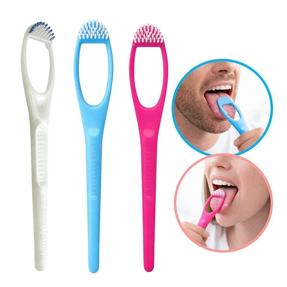 Kit Limpador de Língua com Escova Dentalclean Hálito Fresco 2x1 Remove Placa 3 Unidades
