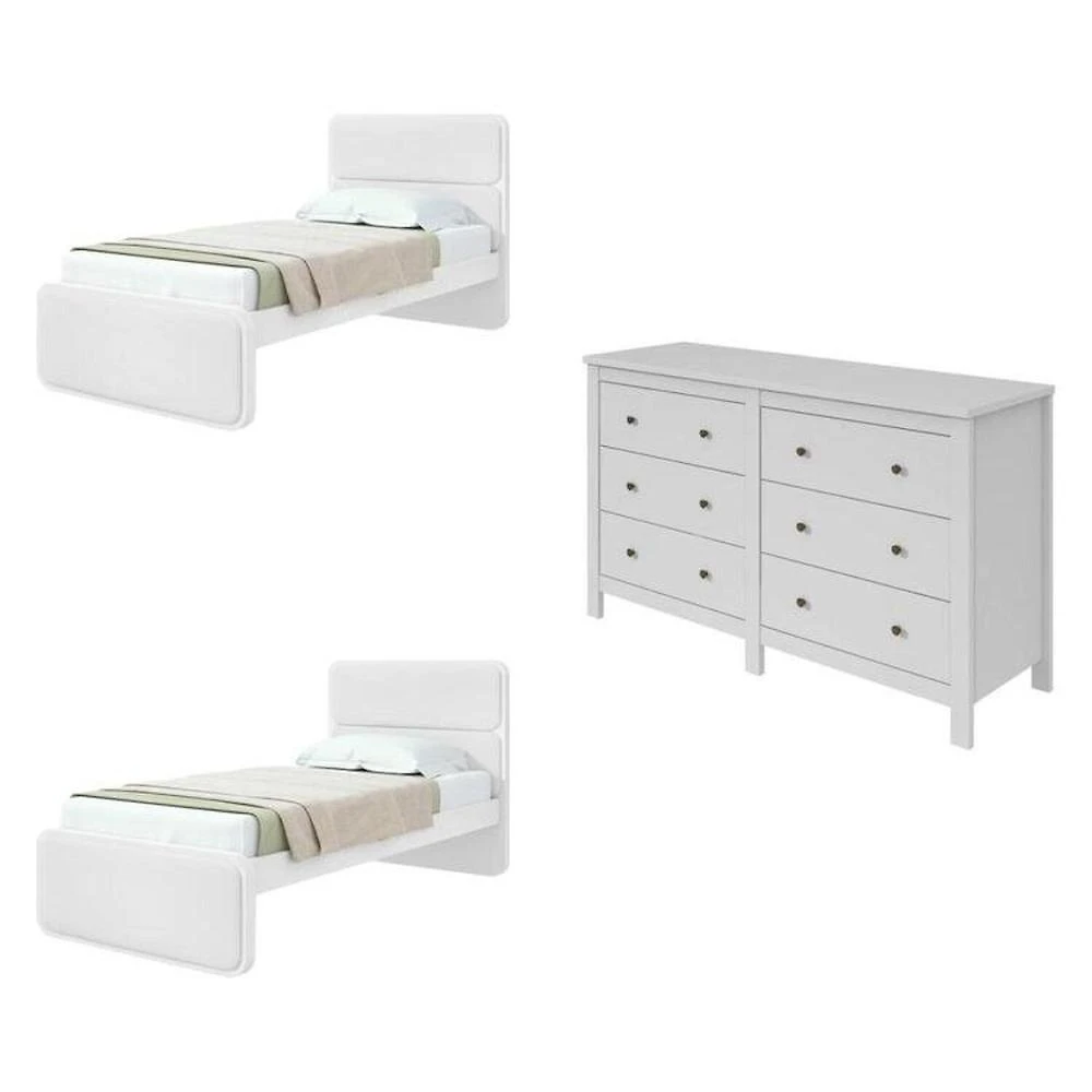 Quarto Infantil com 2 Camas de Solteiro Loop e 1 Cômoda Maggiore