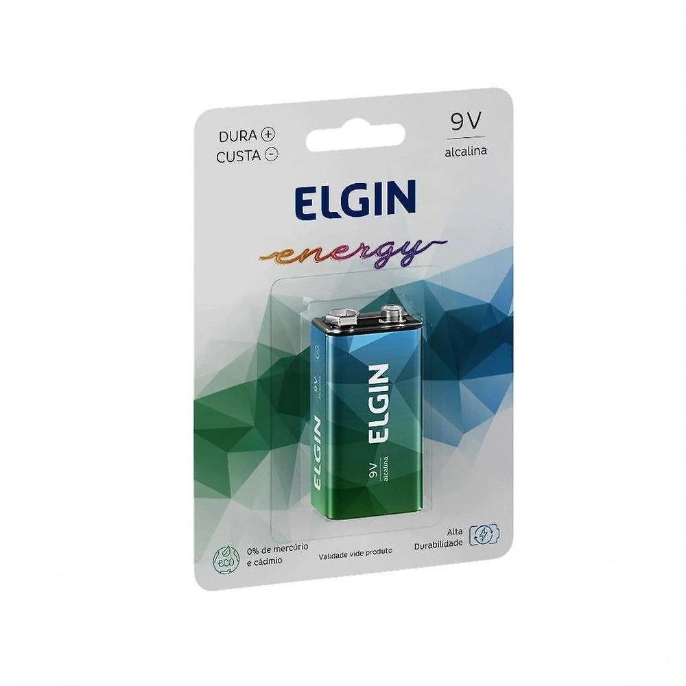 Bateria Alcalina 9V Elgin 82158 para Brinquedos, Câmeras Digitais, MP3 Players e Lanternas