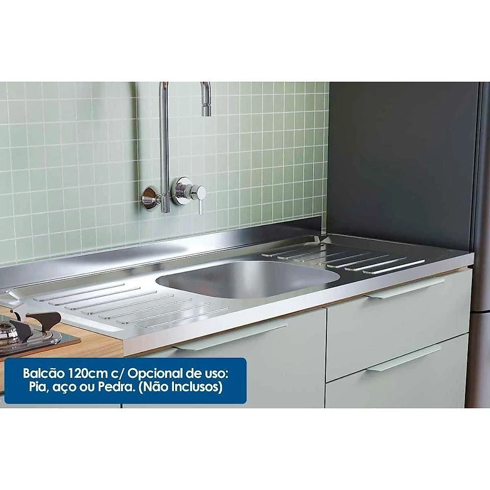 Armário De Cozinha Modulado Completa Marquesa 5 Peças Nature/verde - Nesher