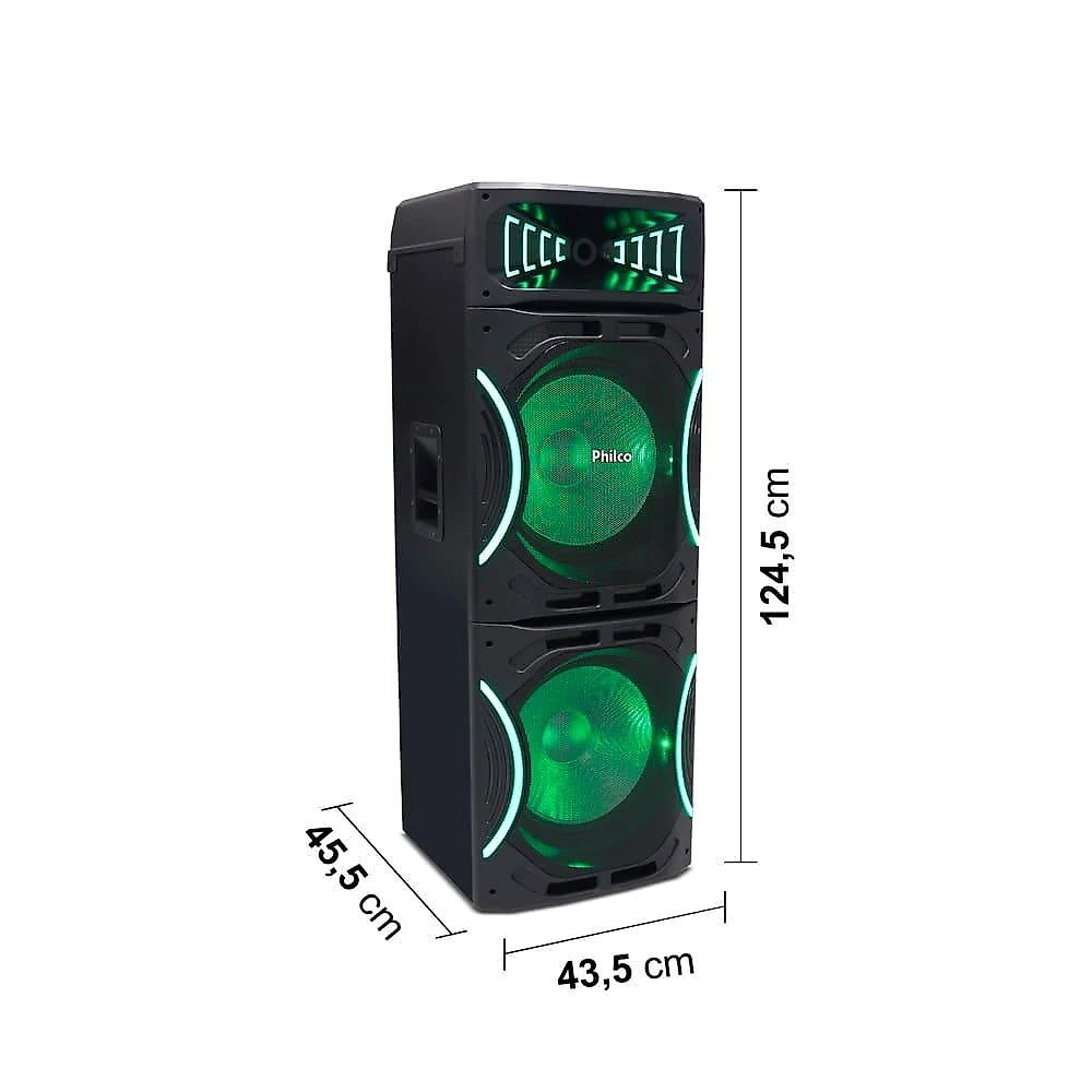 Caixa de som amplificada philco pcx35000 bluetooth 3500w rádio fm função ex bass e flash light bivolt
