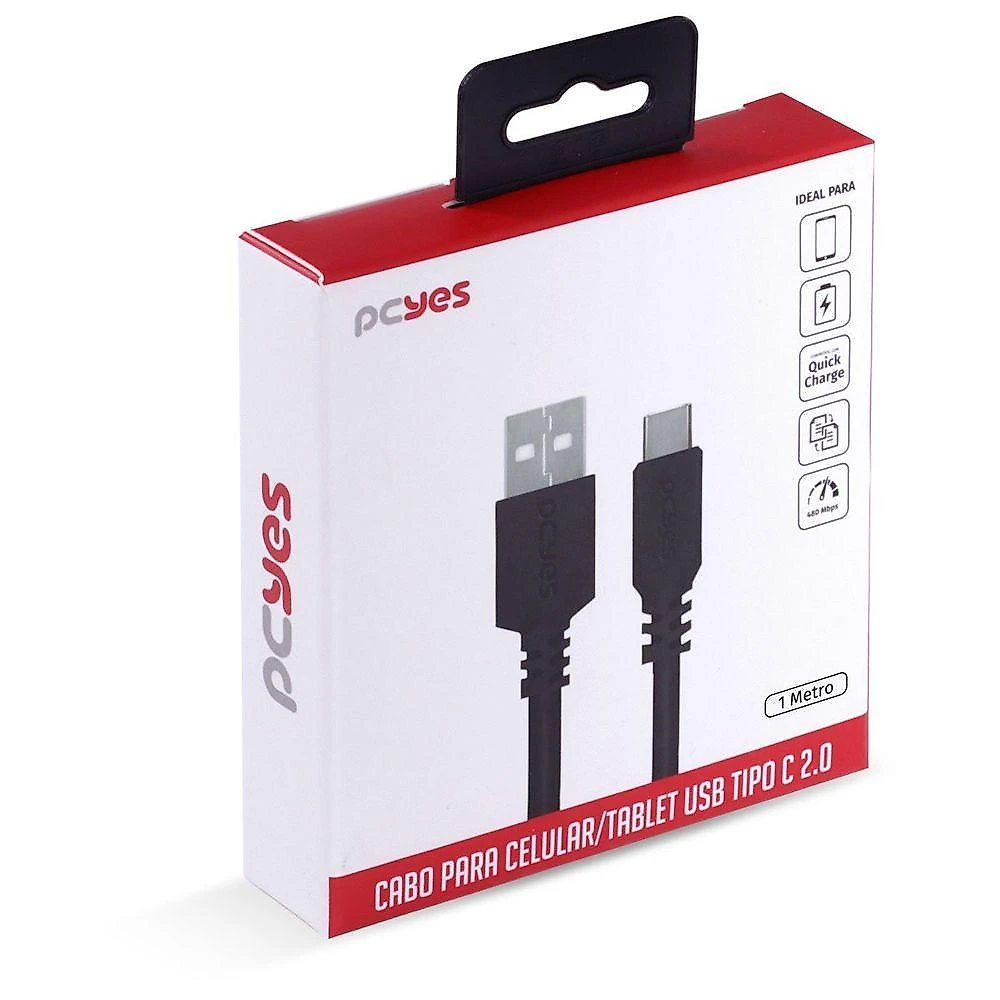 Cabo USB a 2.0 para USB Tipo-C PUACP-01 1M com Carregamento 5V 3A Preto Pcyes