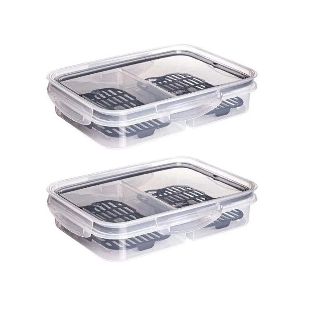 Kit 2 Potes Porta-Frios Escorredor Tampa Travas Polipropileno Transparente
