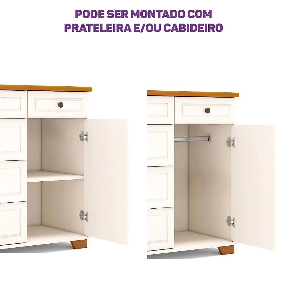 Quarto de Bebê Completo 1 Berço 1 Cômoda e 1 Guarda Roupa Baby Ananda Casatema MadeiraOriginals Quarto de Bebê Completo 1 Berço 1 Cômoda e 1 Guarda Roupa 2 portas Baby Ananda Casatema OffWhite/Mel